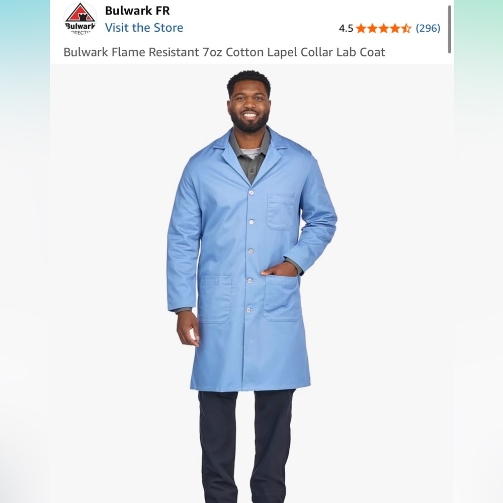 Bulwark Men's Flame Resistant Blue Lab Coat